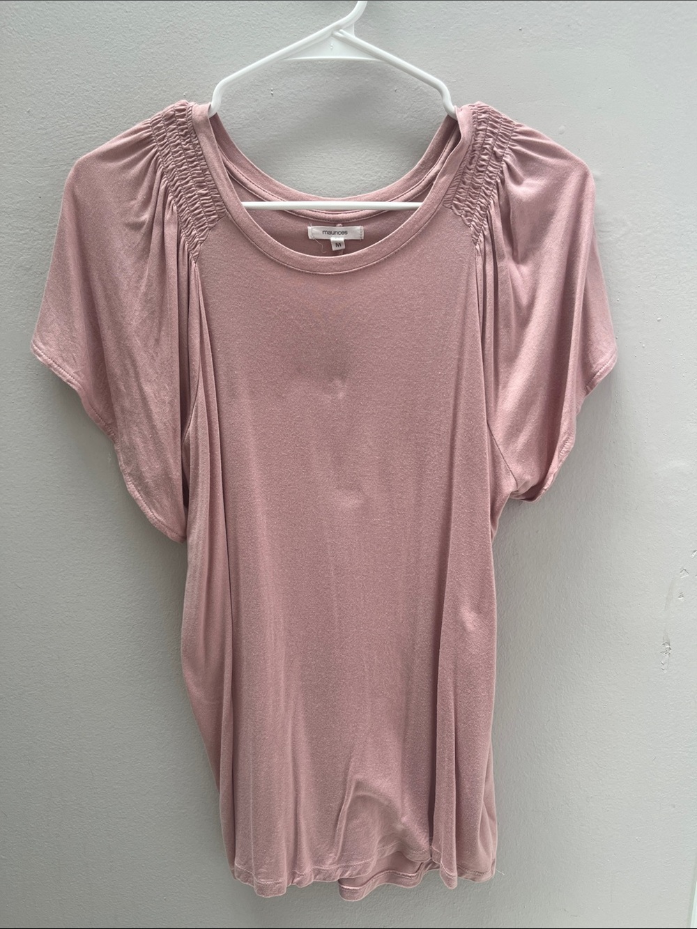 Maurices Dusty Pink Short Sleeve Smocked Shoulder Top